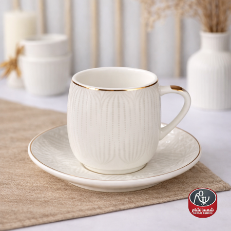 طقم فناجين بورسلان أبيض مزخرف/12