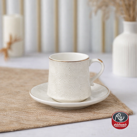 طقم فناجين بورسلان أبيض منقش/12