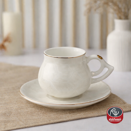 طقم فناجين بورسلان أبيض كروي/12