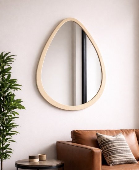 مرآه إطار خشبي فاتح