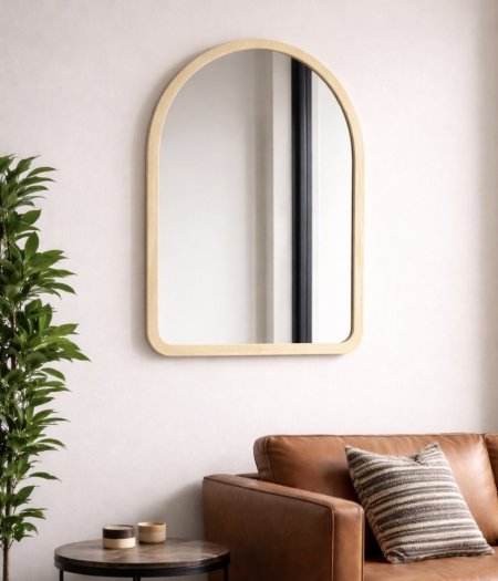 مرآه قوس علوي - إطار خشبي فاتح