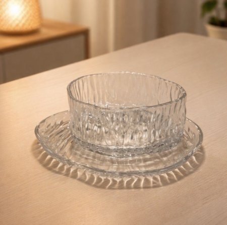 طقم صحون مكسرات 6+6 شفاف مثلج