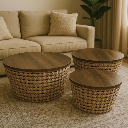 طقم سكملات قش وجه خشب