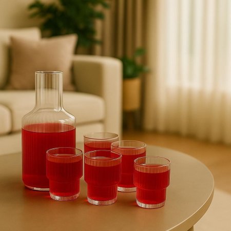 طقم شربة مع 6 كاسات محزز