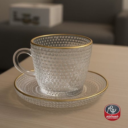 طقم كاسات شفاف حز ذهبي