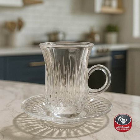 طقم كاسات شفاف 6 مع 6 صحون