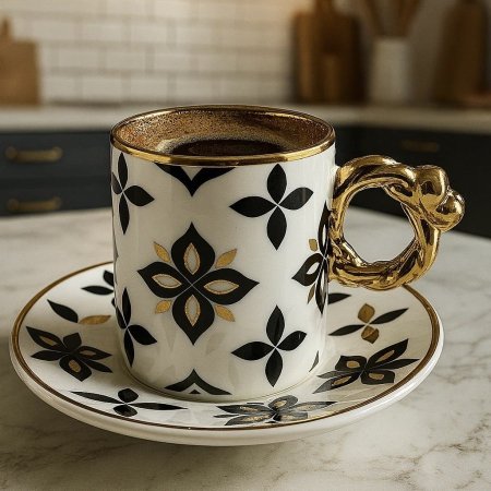 فناجين قهوة يد ذهبي خاتم