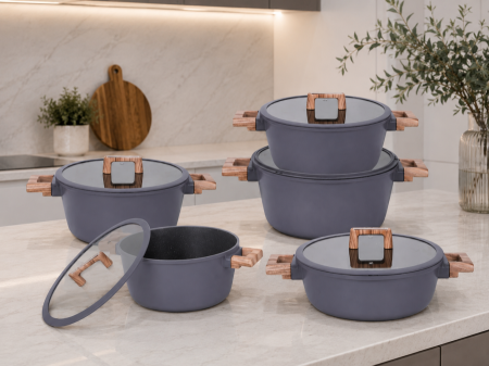 طقم طناجر HotChef جرانيت – 10 قطع/ رمادي