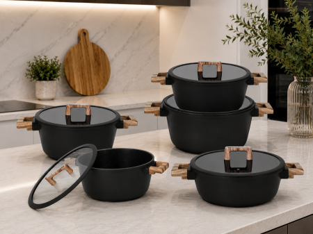 طقم طناجر HotChef جرانيت – 10 قطع / اسود