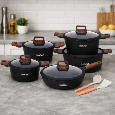 طقم طناجر HotChef – 12 قطعة - اسود