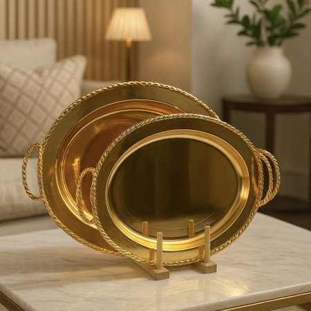 طقم صواني ذهبي بيضاوي فخم
