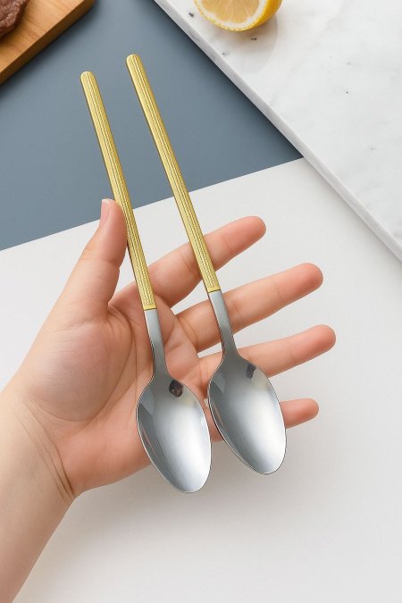 طقم معالق ستانلس ستيل يد ذهبي