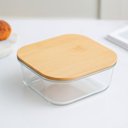بايركس زجاج مربع غطاء خشب بامبو
