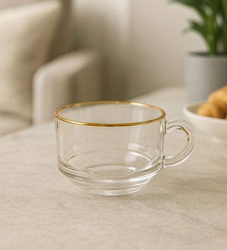 طقم فناجين قهوة شفاف حز ذهبي