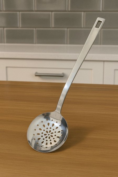 مغرفة ستانلس ستيل دائرية يد طويل