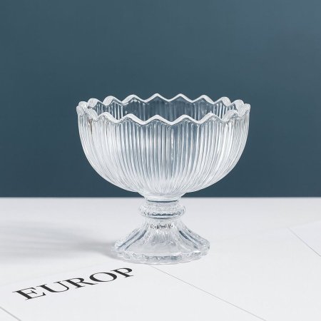 طقم صحون مكسرات محزز متعرج مع قاعدة