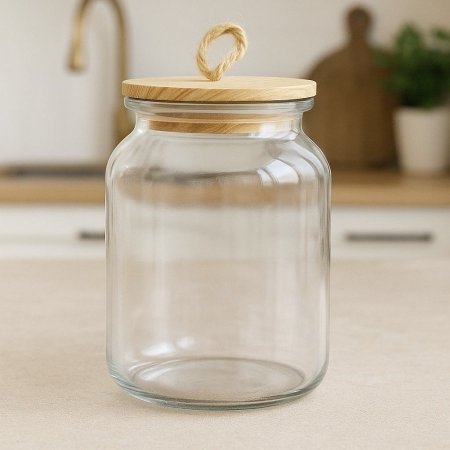 مرتبان زجاج غطاء خشب بامبو