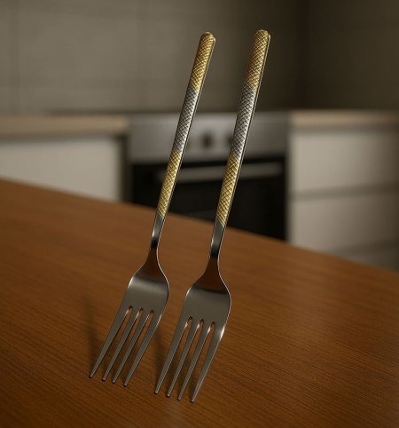 طقم شوك ستانلس ستيل ثقيل ذهبي وفضي