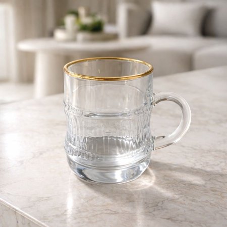 طقم كاسات شاي حز ذهبي 12 كاسة