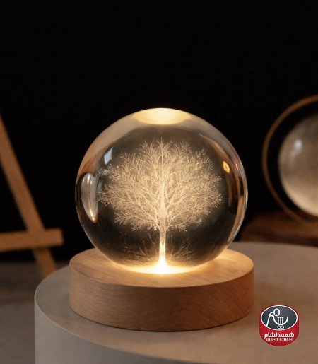 بلورة كريستال مضيئة فاعدة خشبية