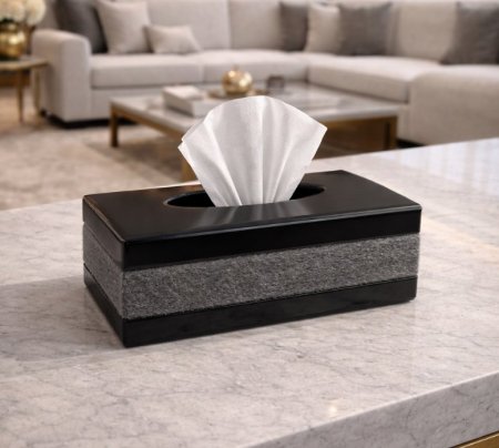 علبة محارم أسود اطار قماش