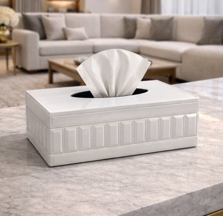 علبة محارم خطوط عريضة – أبيض