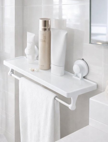 رف حمام جداري مع حامل مناشف