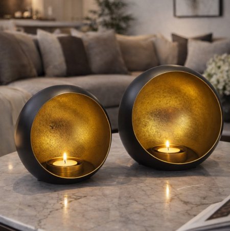 طقم شمعدان دائري أسود مودرن