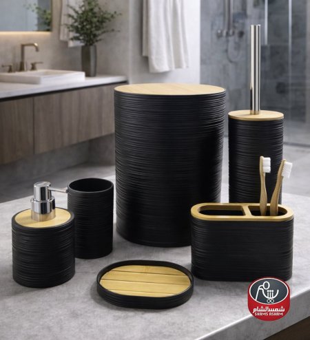 طقم حمام مخطط غطاء خشب ثقيل