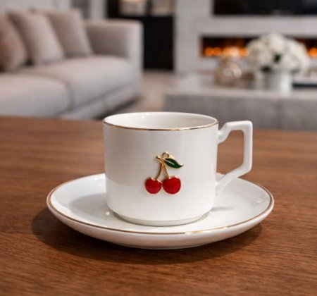 فناجين قهوة نقشة الكرزة