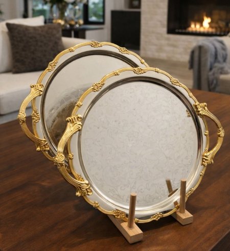 طقم صواني تقديم دائري فاخر - فضي