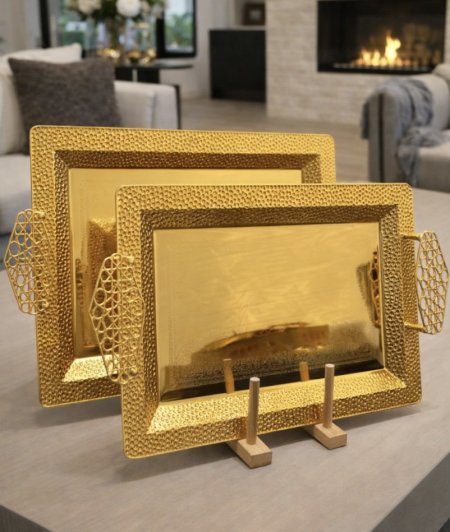 طقم صواني تقديم ذهبي فاخر