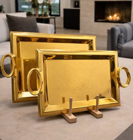 طقم صواني تقديم كلاسيك ذهبي