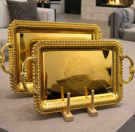 طقم صواني ضيافة فاخر – ذهبي